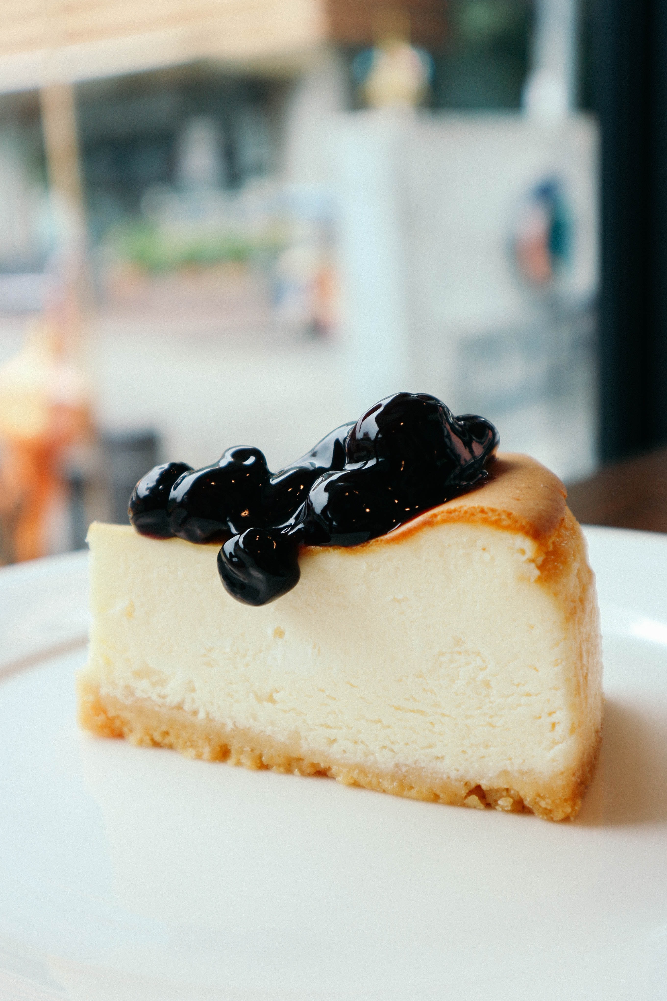 White cheesecake with blueberries on top